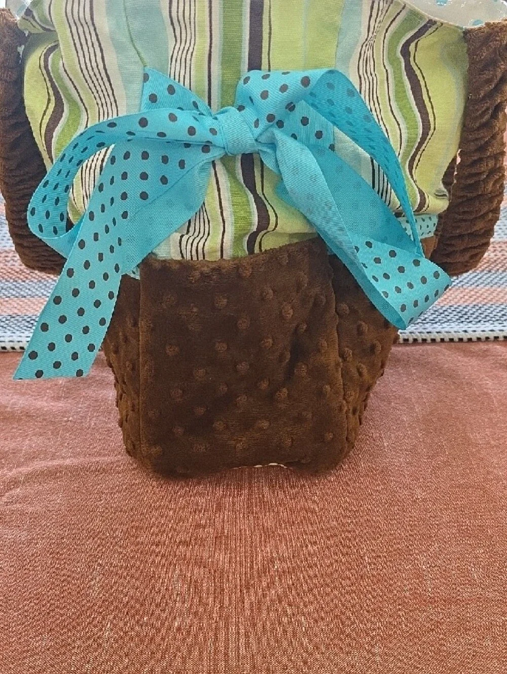 Striped Green and Brown Baby Bag with Blue Accents